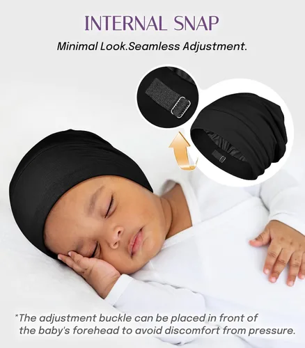 Vista 6 de OLESILK Gorro de Seda para Bebé de 0-6 Meses - Gorro de Cabello para Niños Pequeños de Seda de Morera 100%, Gorro de Noche Ajustable para Dormir