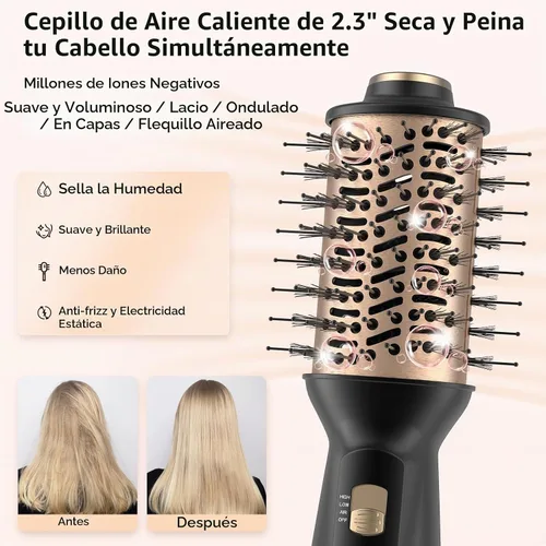 Vista 6 de Cepillo secador de pelo de viaje, 4 en 1 automático de doble voltaje (120-240 V), cepillo de aire caliente de 2 pulgadas, mini cepillo secador