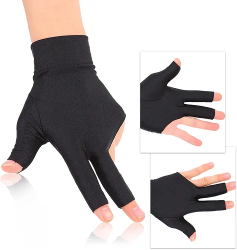 Vista 4 de Guante de billar de tres dedos de elastano, transpirable y cómodo, guantes de billar para mano izquierda, guante de billar para billar para billar