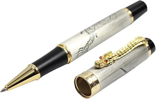 Vista 2 de Gullor Bolígrafo Roller Jinhao Descendientes del Dragón Plata con Dragón Dorado
