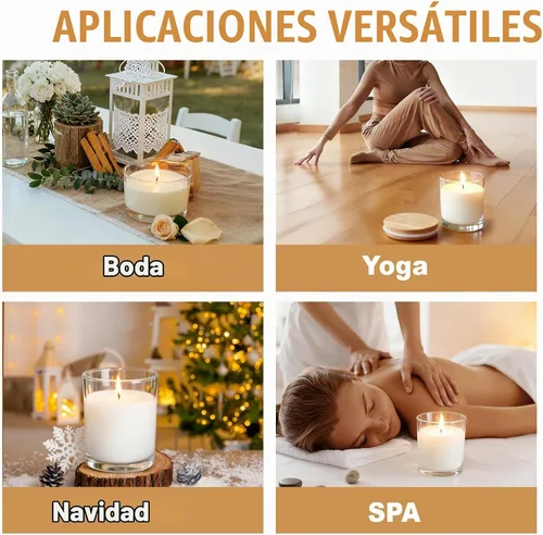 Vista 8 de Tarros de vela de vidrio de 4 onzas, paquete de 12 tarros pequeños para hacer velas, tarros vacíos de vidrio grueso de boca ancha con tapas de bambú