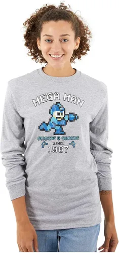 Vista 3 de Brisco Brands Retro Mega Man Running and Gunning Camiseta de manga larga para hombres y mujeres