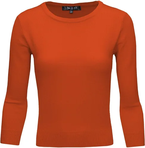 Vista 24 de YEMAK suéter de punto casual básico ligero con cuello redondo y manga 3/4 para mujer A.mk3636 - Negro