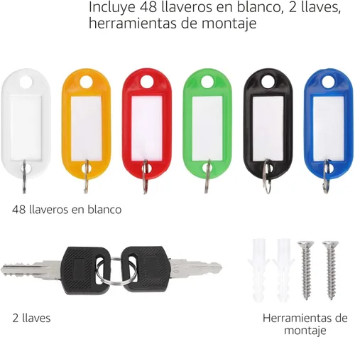 Vista 4 de Amazon Basics Caja de acero con cerradura de seguridad para gabinete con 48 ganchos para llaves, negro, 2.8 pulgadas de profundidad x 7 pulgadas