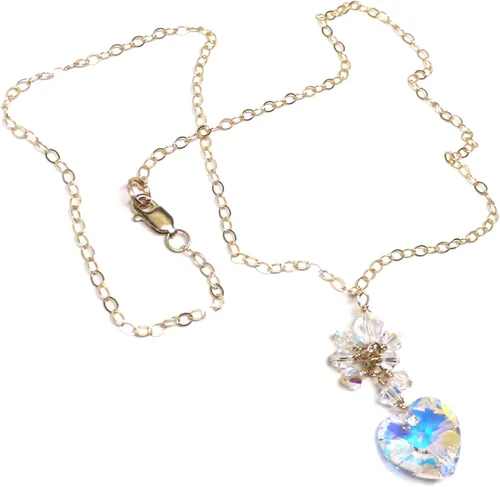 Vista 4 de Collar de cadena AB transparente con forma de corazón de cristal de 0.551 x 0.551 in, chapado en plata u oro