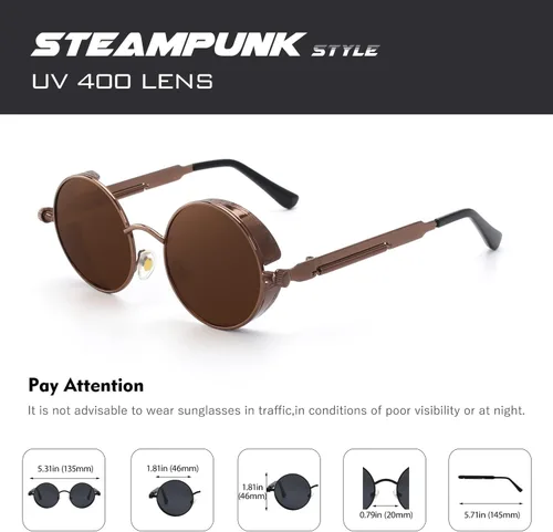 Vista 28 de CGID Retro Steampunk Round Polarized Sunglasses Men Womens Metal Circle Frame UV400 Protection E72