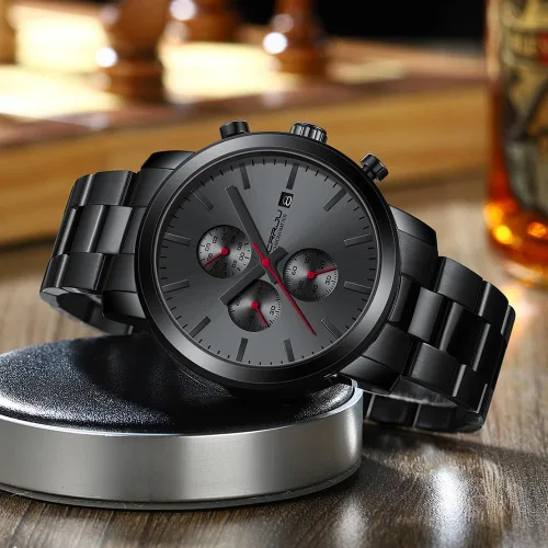 Vista 2 de CRRJU Relojes para hombres de lujo de acero inoxidable impermeable calendario cronógrafo analógico cuarzo relojes de pulsera