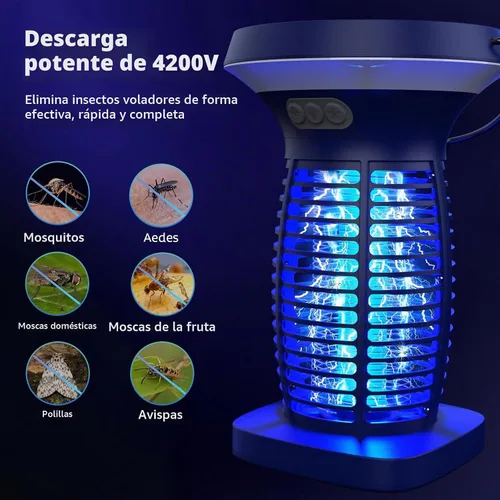 Vista 2 de OnBeam Solar Bug Zapper Outdoor, 4200V Electric Mosquito Killer for Patio Azul profundo
