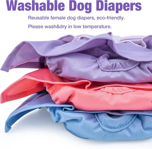 Vista 3 de Pet Soft Pañales para perras – Paquete de 3 pañales lavables estilo vestido para perras hembras en celo – Bragas reutilizables para perrito, pañal