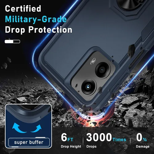 Vista 4 de Funda diseñada para Motorola Moto G 5G 2024 con soporte de anillo de metal integrado Protector de pantalla de vidrio templado, funda resistente