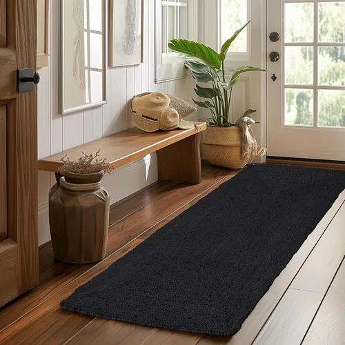 Vista 28 de Super Area Rugs Alfombra de yute – Alfombra reversible de fibra natural – Revestimiento ecológico para suelo de cocina – Puerta tejida a mano