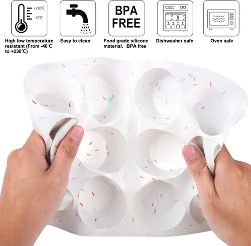 Vista 4 de Juome Moldes de silicona para mordeduras de huevo, 12 tazas de moldes de silicona para magdalenas para hornear, molde de silicona antiadherente