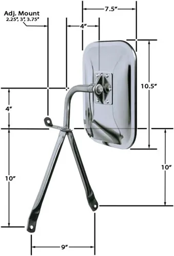 Vista 2 de Soporte para espejo retrovisor estilo OE tamaño completo para montaje en bajo de CIPA, Cromado