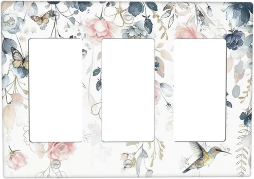 Vista 18 de Decorative Outlet Covers Blue Background White Cat Daisy Floral 2-Gang 1-Gang Wall Plate Single Toggle/Rocker Farmhouse Style Light Switch Covers