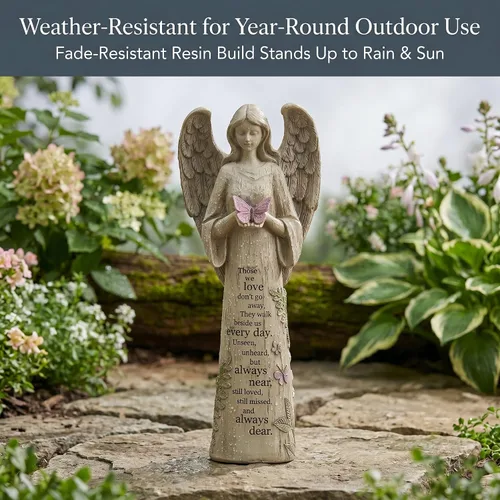 Vista 4 de Estatua de ángel de resina para jardín con mariposa, decoración de patio y césped, escultura impermeable al aire libre, adorno para ángel, regalos