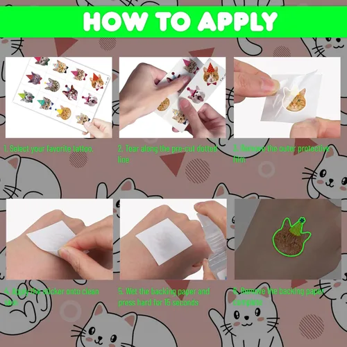 Vista 8 de 96 piezas de tatuajes temporales de gatos que brillan en la oscuridad para niños, calcomanías de tatuaje luminosas falsas para mascotas súper lindas