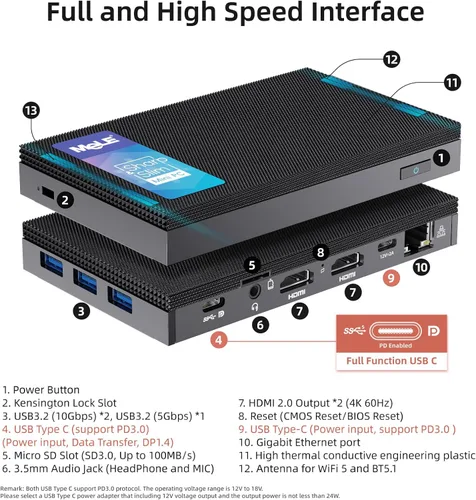 Vista 7 de MeLE Quieter3C Mini PC sin ventilador N5105 8GB 128GB pequeña computadora de escritorio Triple Display Dual HDMI Micro PC WiFi 5 BT5.1 Ethernet BIOS