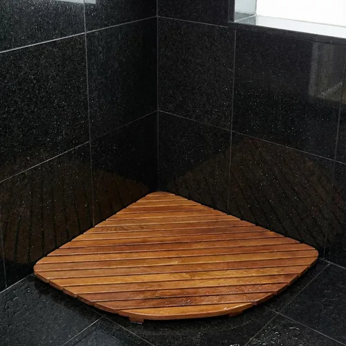 Vista 2 de Bare Decor Dania - Tapete esquinero para ducha, 24 x 24 pulgadas, madera de teca maciza y acabado aceitado