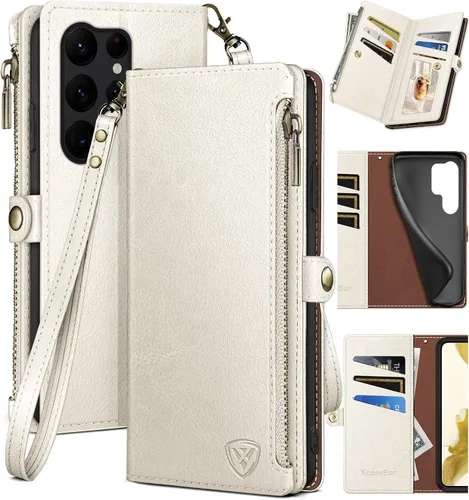 Vista 11 de XcaseBar Funda tipo cartera para Samsung Galaxy S23 Ultra con cremallera【Bloqueo RFID】 Soporte para tarjeta de crédito, libro de folio con tapa