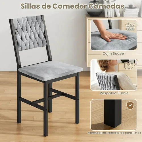 Vista 6 de AWQM Round Dining Table Set for 4, Velvet Chair, Kitchen Table Set, Grey