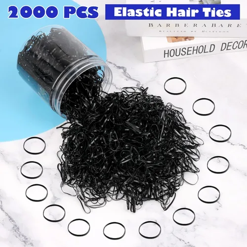 Vista 2 de 2000PCS pequeñas bandas de goma para el cabello, negro elástico plástico disponible de los lazos del pelo Soportes para el cabello, ideales