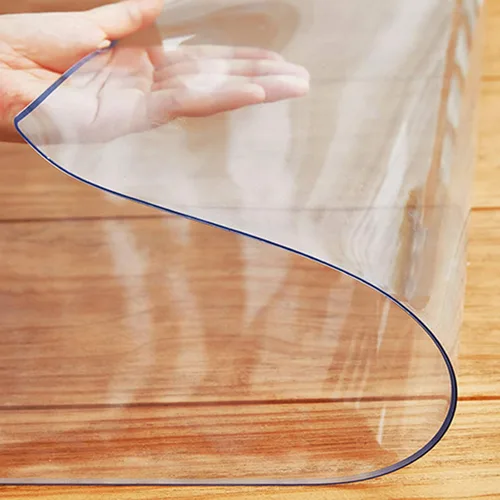 Vista 4 de Protector de mesa, rectangular, impermeable, transparente, protector de mantel, 0.079 in, PVC suave, cristal transparente, borde biselado, para mesa