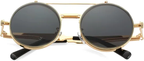 Vista 3 de Kursan Gafas de sol redondas vintage abatibles para mujeres y hombres, estilo hippie