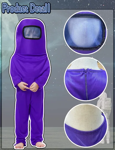 Vista 4 de Disfraz de astronauta para niños, traje espacial rojo y azul, overol de Halloween, mochila de cosplay, disfraces para niños de 3 a 10 años