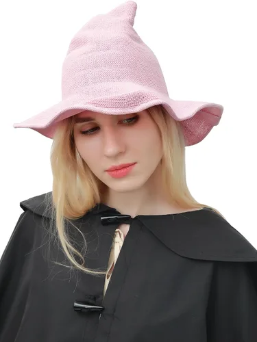 Vista 5 de DAZCOS Sombrero de bruja de punto multicolor transpirable de ala ancha plegable para mujer, disfraz de Navidad