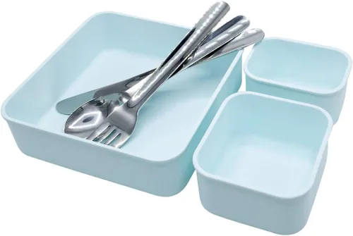 Vista 7 de BUILT Caja de almuerzo estilo bento, resistente a las fugas, apta para microondas, con 3 compartimentos, con utensilios y aderezo, color azul
