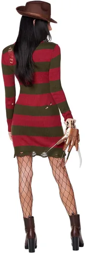 Vista 2 de Spirit Halloween A Nightmare on Elm Street Disfraz de suéter para adulto de Freddy Krueger Producto oficial Vestido a rayas
