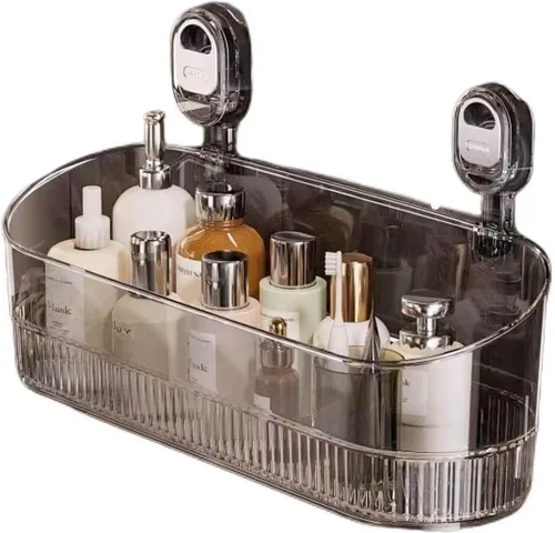 Vista 10 de Organizador de ducha de baño transparente, estante de almacenamiento de montaje en pared con ventosas, estante de almacenamiento de baño 12.7 x 4.5