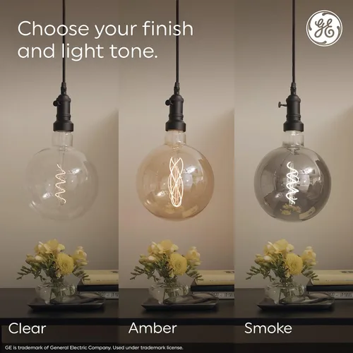 Vista 3 de GE Bombilla LED de estilo vintage, 40 vatios, acabado ámbar, bombilla grande en forma de pera PS52 (paquete de 1) Decorative amber Edison LED