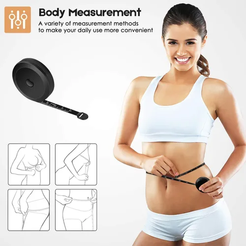 Vista 6 de iBayam - Paquete de 2 herramientas de cinta métrica para costura de tela corporal, 60 pulgadas, blanco suave y negro retráctil, cinta métrica