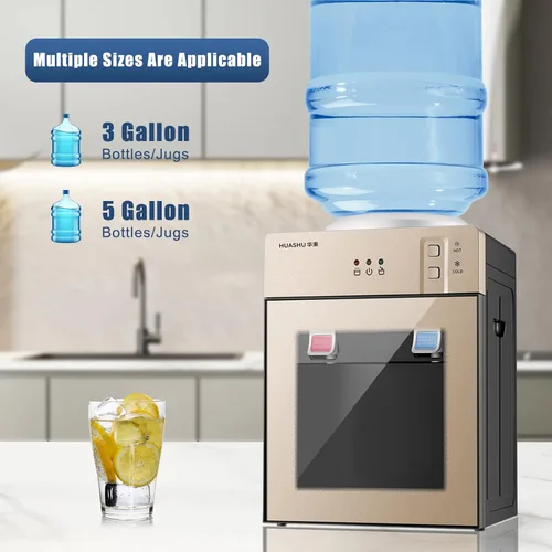 Vista 2 de Dispensador de agua de carga superior, dispensador de enfriador 3 en 1, mini máquina de agua de escritorio, dispensador de enfriador de agua de 3 a