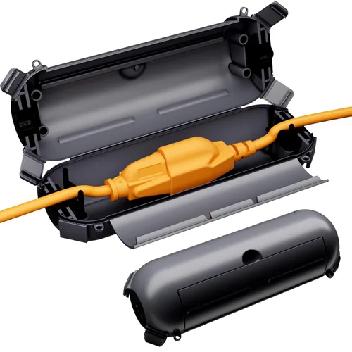 Vista 14 de RESTMO Paquete de 2 fundas compactas para cable de extensión para exteriores, caja impermeable IP44 y funda de seguridad, ideal para proteger