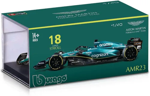 Vista 3 de Bburago 1:43 Scale Formula Race Aston Martin AMR23 (2023) Vehículo fundido a troquel con casco de conductor
