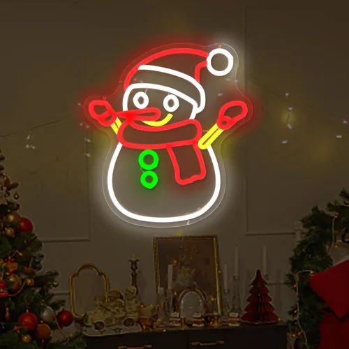 Vista 5 de Letrero de Neón de Muñeco de Nieve Navideño Regulable Letreros de Neón Navideños para Decoración de Pared Letreros de Neón LED Letrero Luminoso