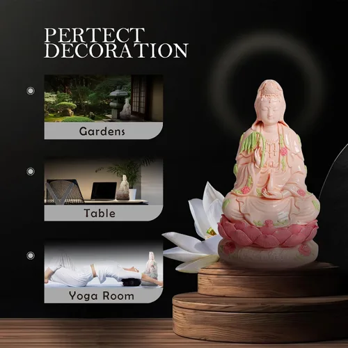 Vista 4 de ART PARK Estatua de Guan Yin de cerámica superior – Hecho a mano Quan Yin, Kwan Yin, Quan Am, Kuan Yin, Estatua de Guanyin para altar de meditación