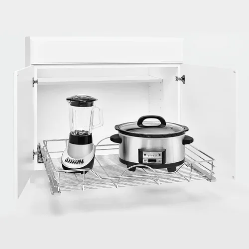 Vista 2 de Rev-A-Shelf Organizador individual de acero extraíble para gabinetes de cocina y baño, cesta de almacenamiento de alambre con cierre suave, cromo