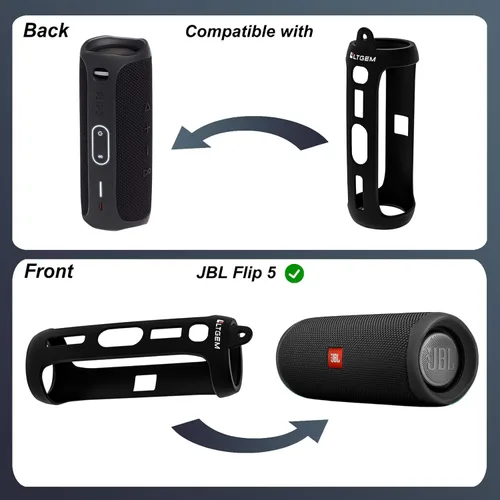 Vista 2 de LTGEM - Funda de silicona compatible con JBL FLIP 5 Altavoz Bluetooth portátil impermeable, carcasa rígida, bolsa de almacenamiento de transporte
