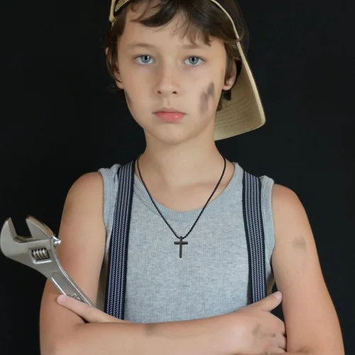 Vista 6 de Collares de cruz de acero inoxidable para hombre, cadena de cuerda negra, plata y oro, collar con colgante de cruz para hombres, niños y mujeres