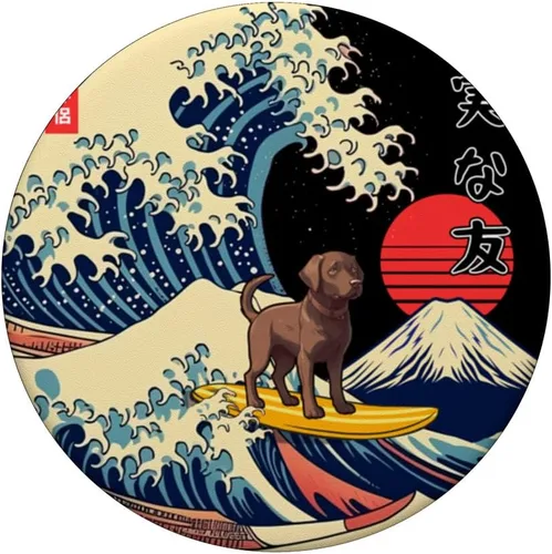 Vista 3 de Chocolate Labrador japonés Kanagawa Wave Surf Loyal Dog PopSockets PopGrip intercambiables