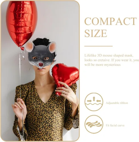 Vista 6 de NOLITOY Máscaras de cabeza de rata para adultos, máscaras de animales para disfraz de Halloween, accesorios de fiesta, máscaras faciales grises