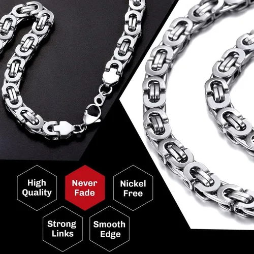 Vista 3 de ChainsHouse Collar de eslabones bizantinos planos para hombre de 0.236 in0.315 in0.394 in de ancho, chapado en oro de 18 quilatesacero inoxidable