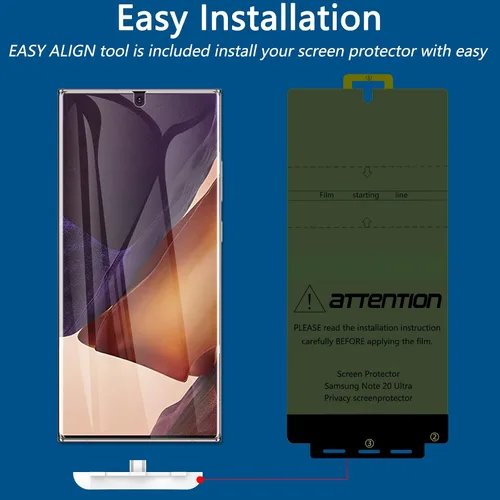 Vista 4 de LYWHL Protector de pantalla de privacidad para Samsung Note 20 Ultra, compatible con identificación de huellas dactilares, película flexible