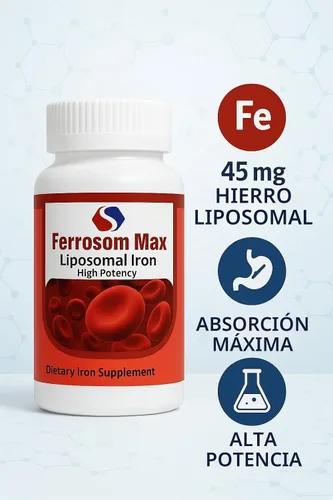 Vista 8 de Suplemento de hierro liposomal máximo 60 cápsulas (45 mg de hierro elemental puro) por Siba Pharm Fórmula de máxima absorción Sin OMG, vegano