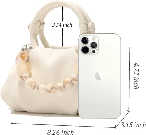 Vista 4 de Ophlid Cloud - Bolso de mano para mujer, de piel suave, con cuentas, bolso pequeño cruzado