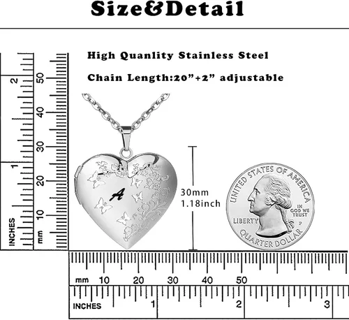 Vista 6 de Collar con medallón de corazón para mujeres y niñas que sostiene fotos con letra inicial de la A a la Z, collares de mariposa, regalo de Navidad