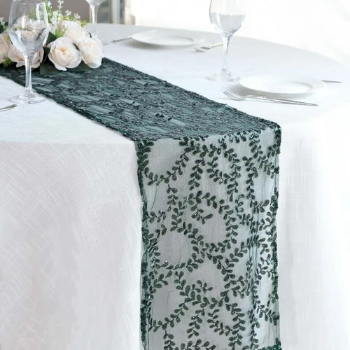 Vista 18 de Efavormart - Superposición de mesa de tul bordado de hojas de lentejuelas plateadas de 72 x 72 pulgadas, mantel cuadrado transparente Plateado